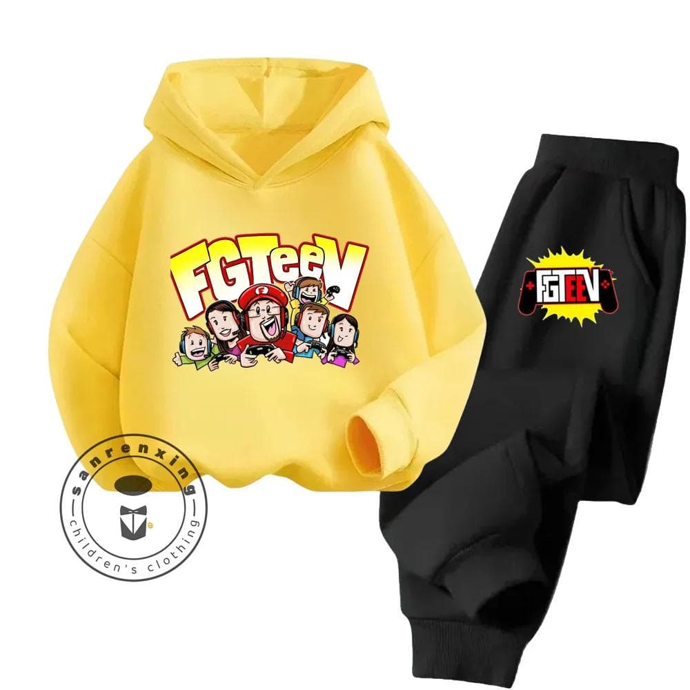 FGTeeV Cartoon Loungewear Ideal for Lazy Weekends Indoors Children's Creative Design Cartoon Printing Pure Cotton Hoodie Set 130
