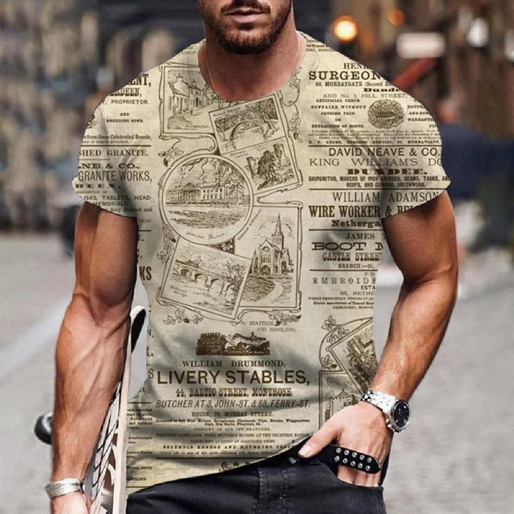 Funny Newspaper 3D Printed Men's T-shirts Street Fashion Hip-hop Short-sleeved Oversized Summer Lightweight Breathable Clothing M