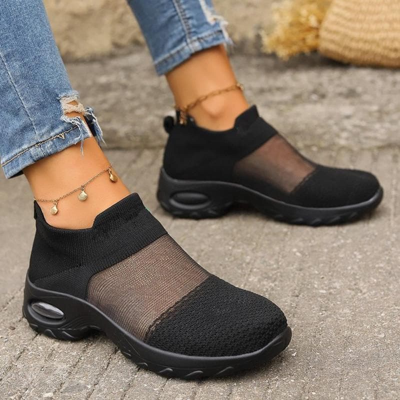 Spring and Autumn Footwear Plus Size Sneakers Women's Breathable Leisure Soft-soled Running Shoes 41 black