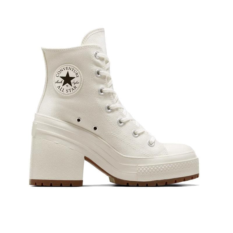 Canvas shoes women's 2024 new retro high-heeled thick-heeled high-top round head lace-up waterproof table heightened thick-soled white shoes 39 white