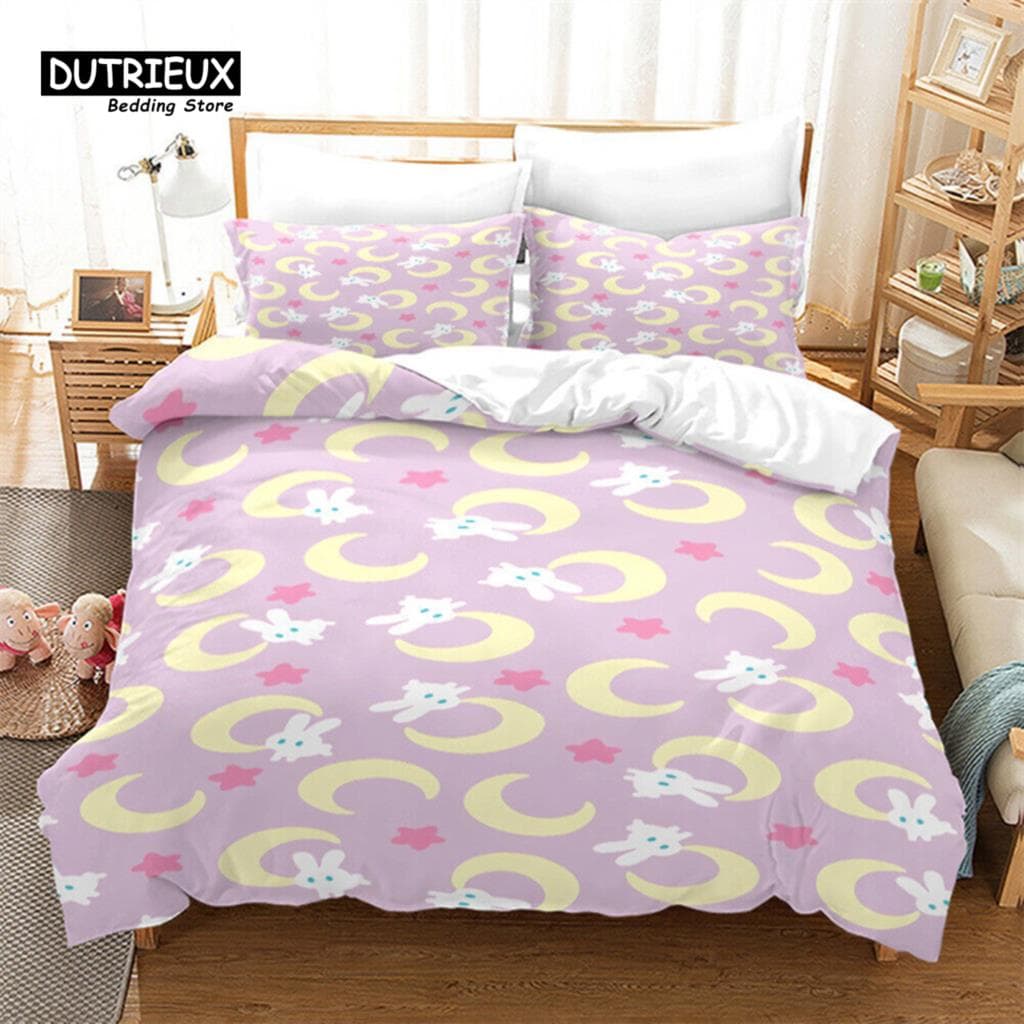 Bunnies Duvet Cover Mushroom Floral Bedding Set Cute Animal Rabbit Quilt Cover Twin Size Greetings and Presents for Easter Day EU single(135x200cm)