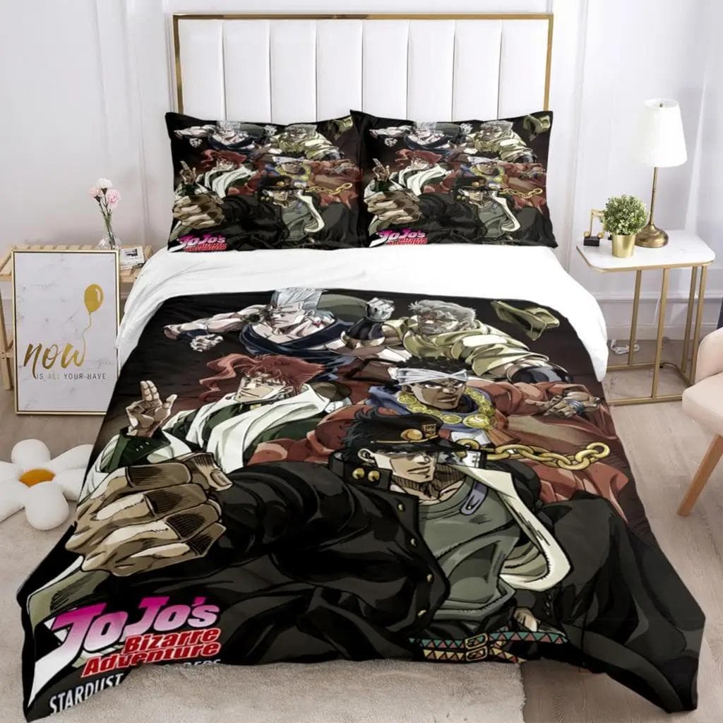 JOJO Anime Print Three Piece Bedding Set Fashion Article Boys Or Adults For Beds Quilt Covers Pillowcases Bedding Set Gift AU Double 180x210cm