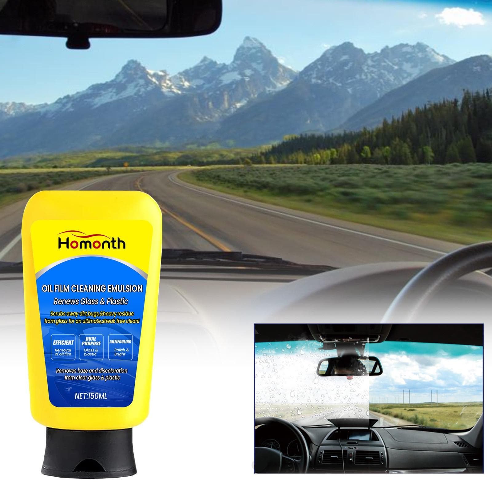 Oil Film Cleaning Emulsion,Oil Film Emulsion Glass Cleaner, Car Glass Oil Film Cleaner, Quick Effect Coating Agen For Auto Glass 150ml One Size