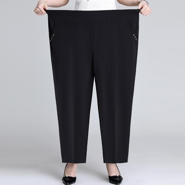 Women Summer Pants New Solid Elastic High Waist Casual Pants Middle-aged Mother Pants Loose Straight Pants XXXXL black