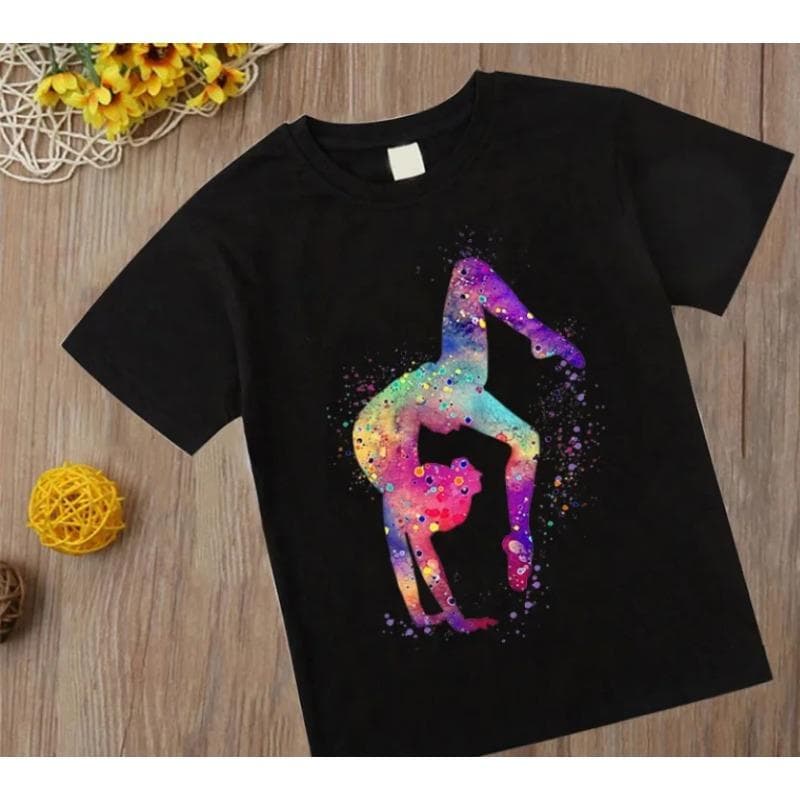 Watercolor Gymnastic Girl Print Children 'S T -Shirts Kids Black Tshirt Gym Excercise Sport Lover Birthday Gift Custom T Shirttops 9T