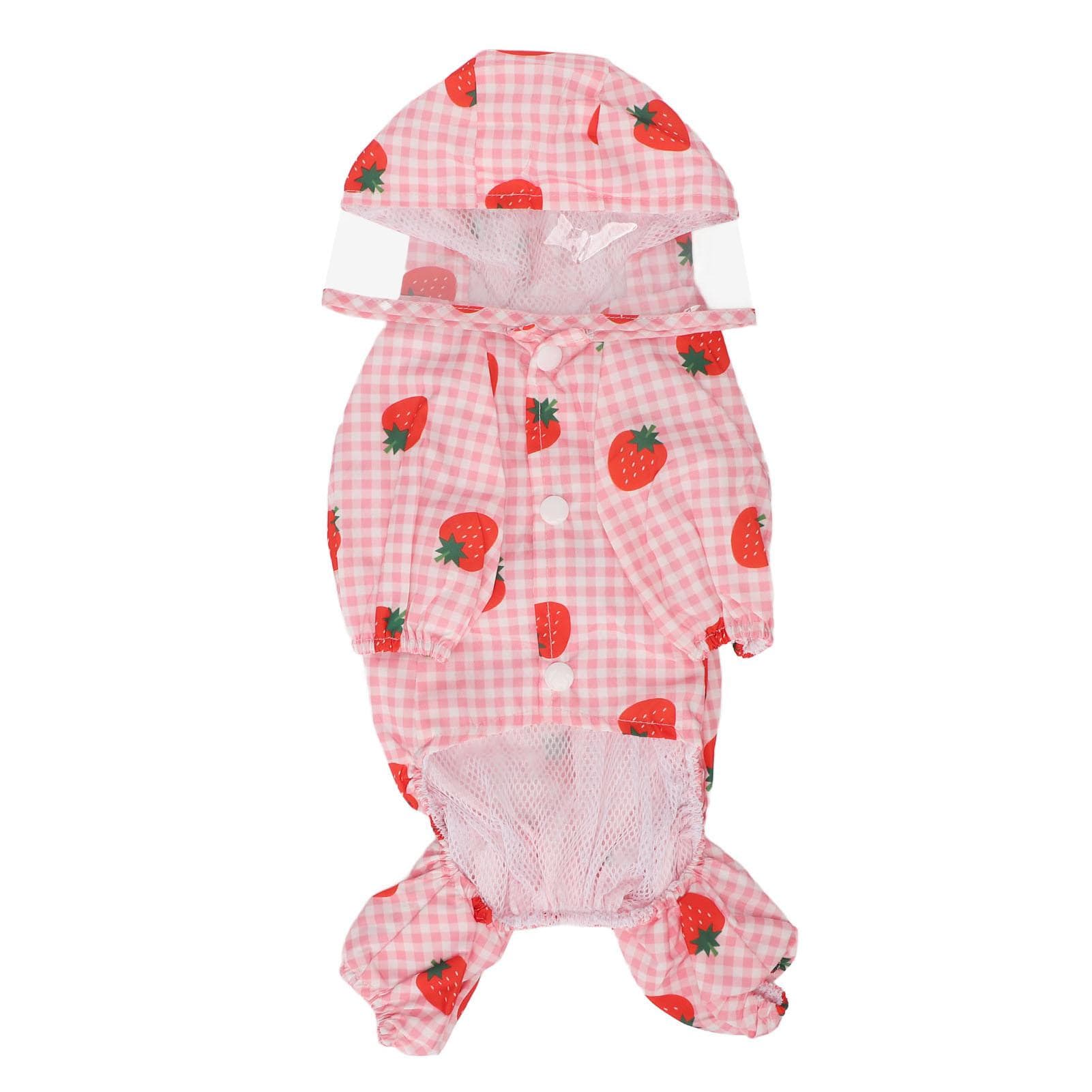 Dog Raincoat Hooded Reflective Breathable Lightweight Strawberry Patterns Puppy Rain Jacket for S(for 2-4kg)