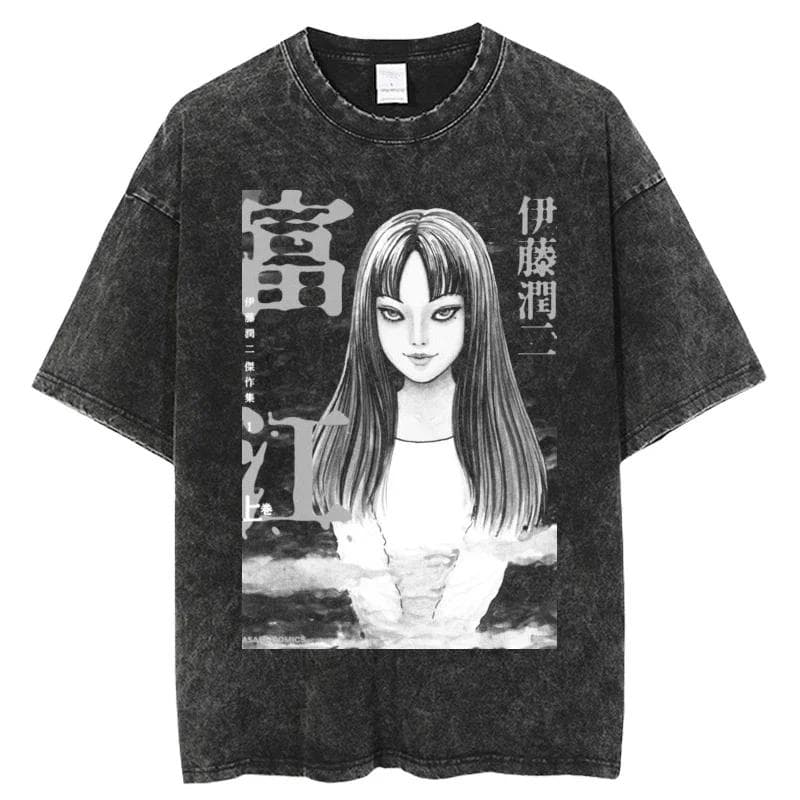 Oversize Acid TShirt For Men Women Thriller Comic Graphics TShirt Washed Kawakami Tomie Anime Top Tees Streetwear XL