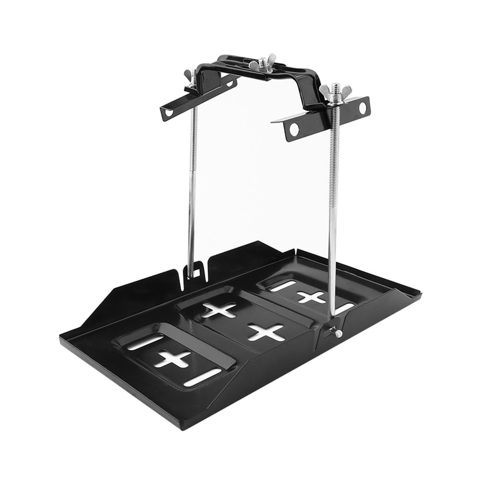 Universal Iron Car Battery Tray Adjustable Hold Down Clamp Kit white