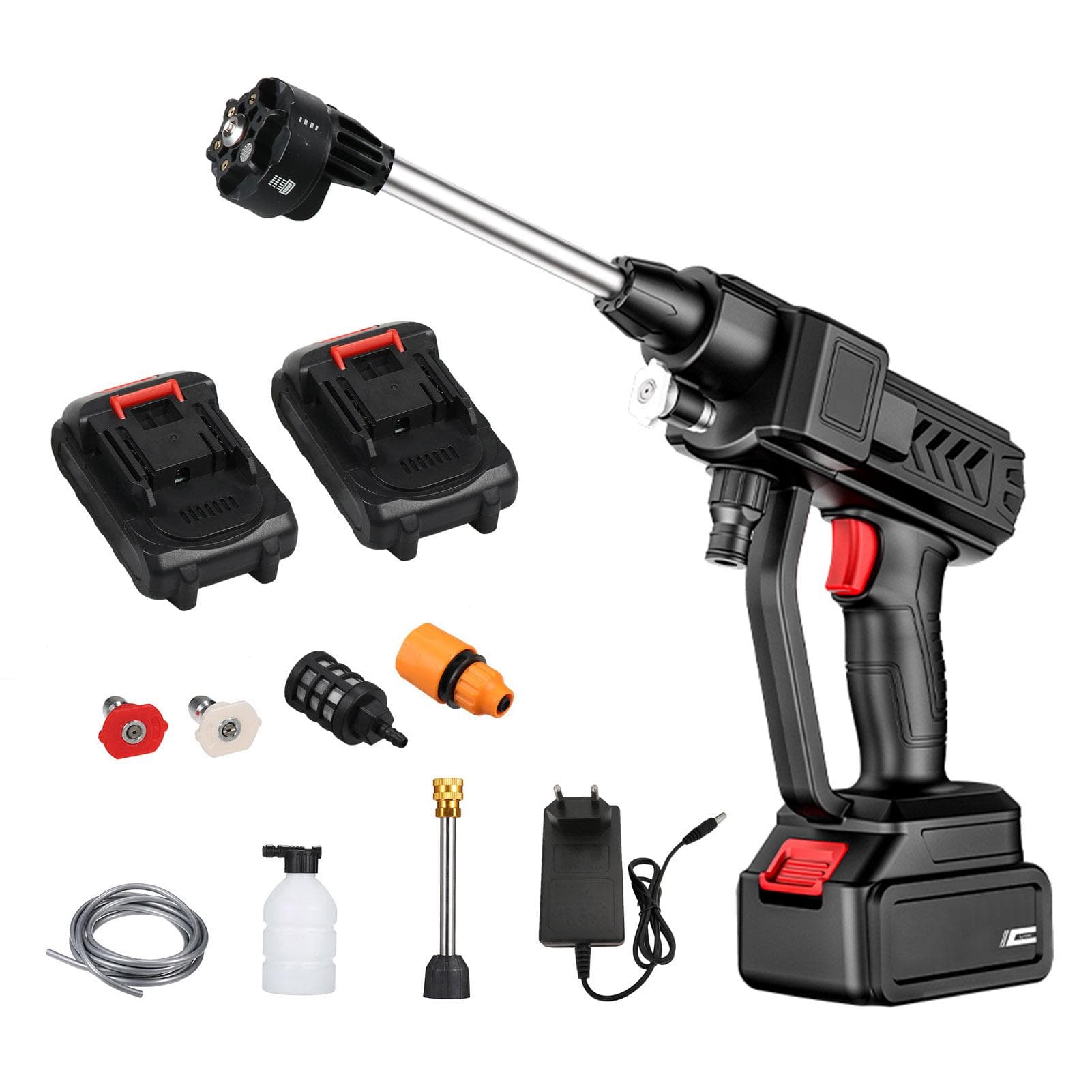 Cordless Power Washer 60Bar 300W High Power Washer Machine with Rechargeable Battery for Car Fence EU plug black