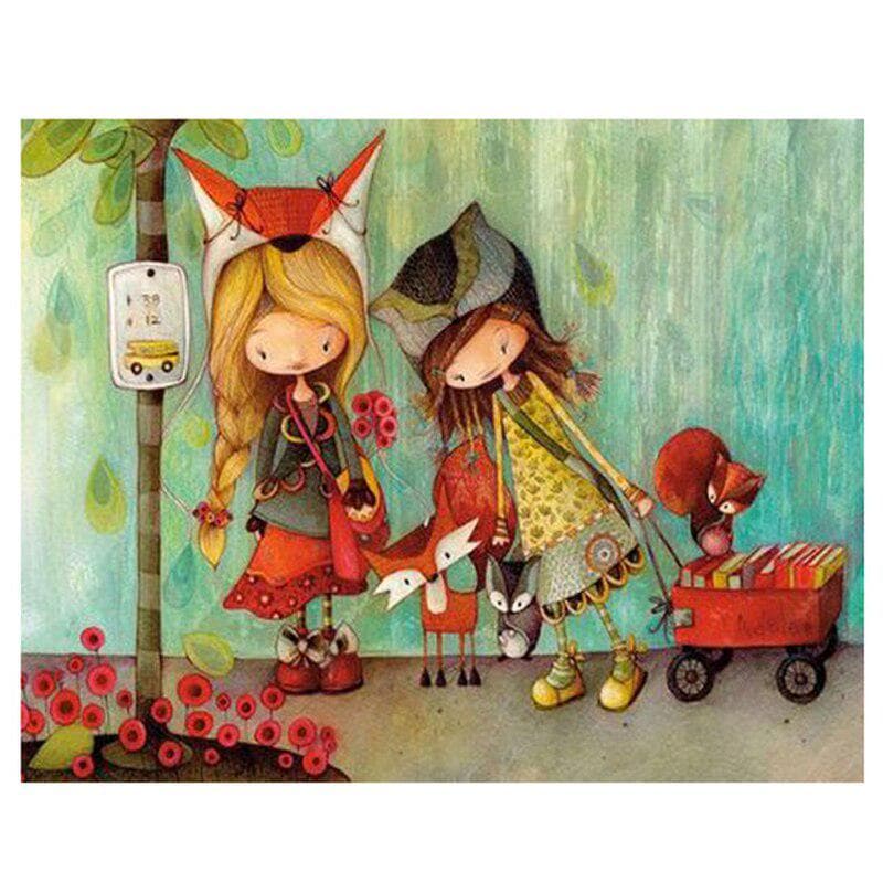 Diamond Painting Cartoon Girl Animal Full Round Diamond Picture Rhinestone Embroidery Wedding Decor 20X30CM