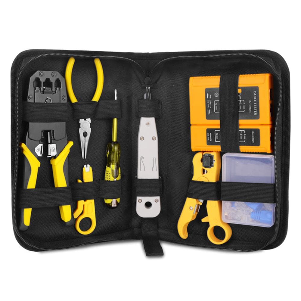 Handskit RJ45 RJ11 RJ12 Network Repairing Plier Tool Kit with Cable Tester Spring Clamp Crimping multicolour