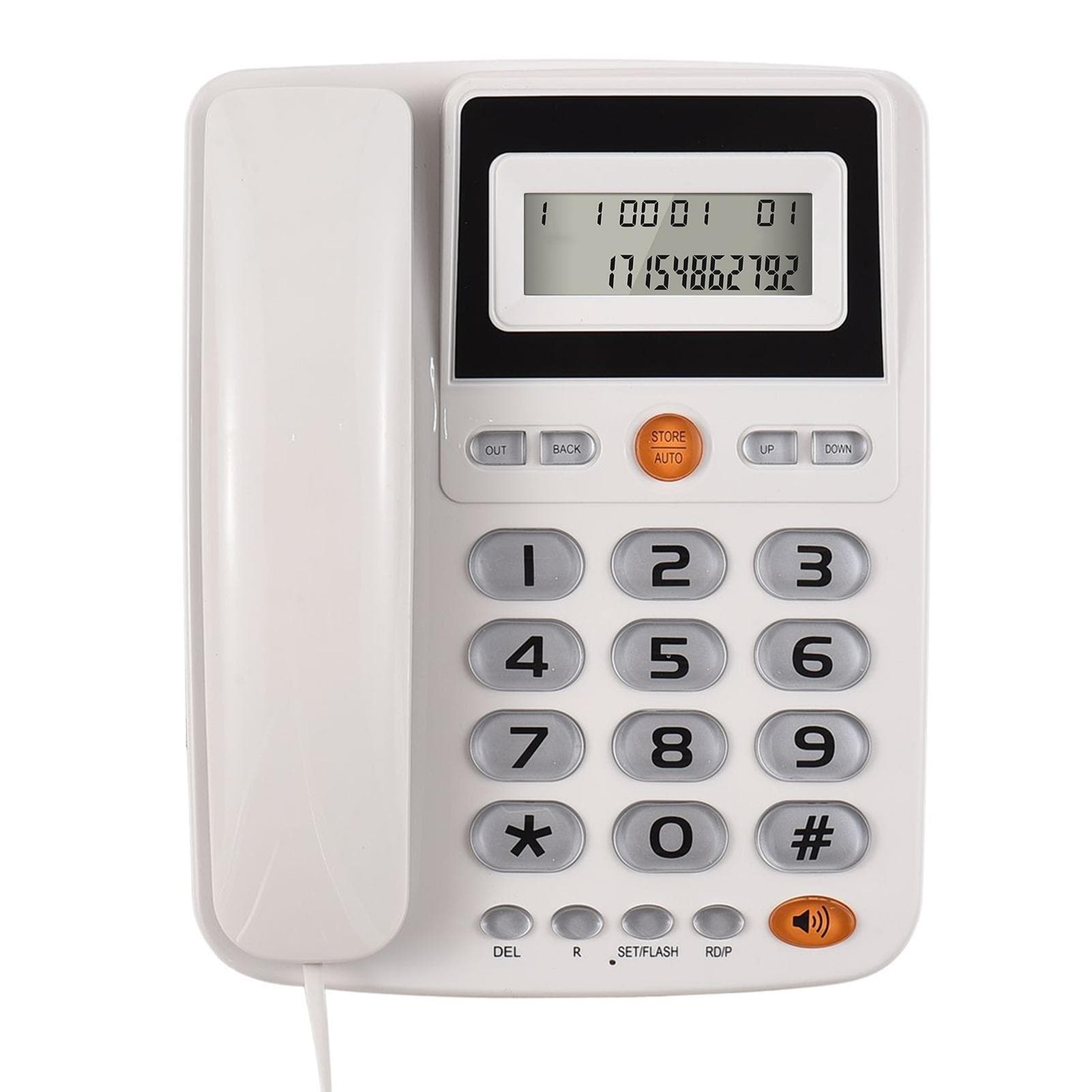 Desktop Corded Landline Phone Big Button Corded Telephone for Elderly Seniors Phone with LCD white