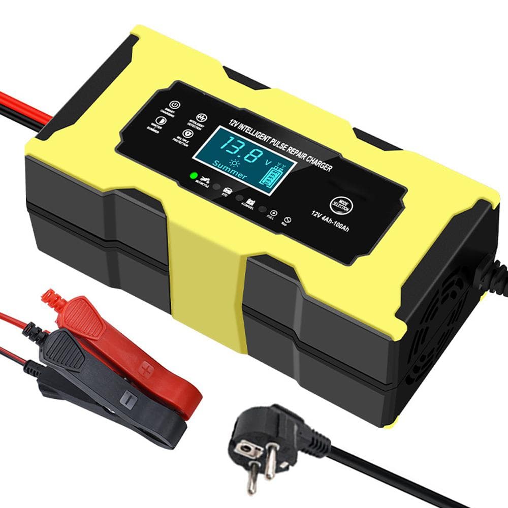Car Battery Charger 12V  6A Automatic Intelligent Battery Charger Maintainer with LCD Display yellow