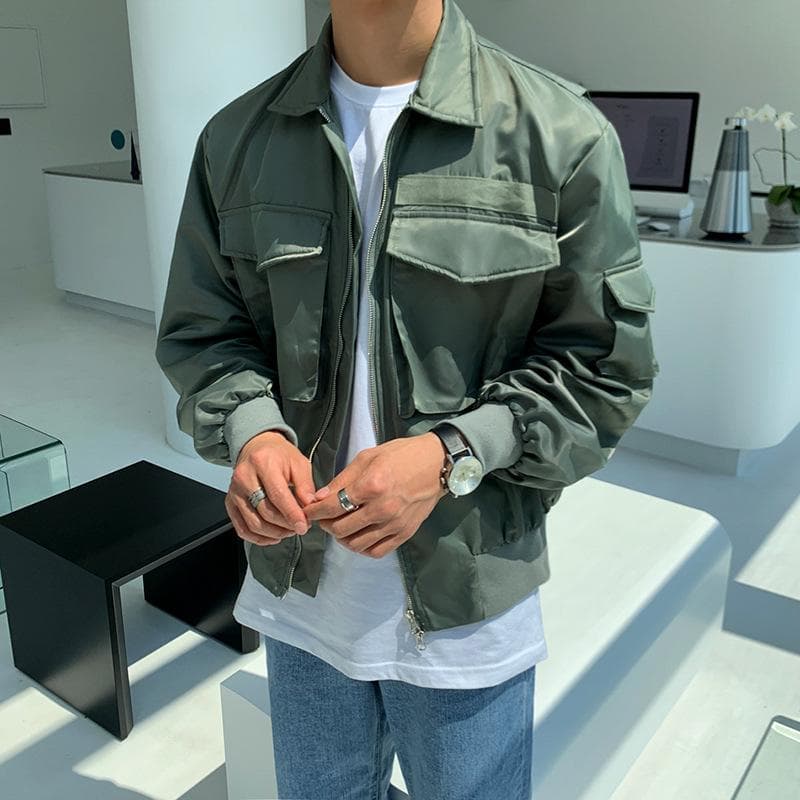 Jacket Men's New Pilot Uniform Jacket Korean Style Loose Casual Baseball Uniform 2XL green