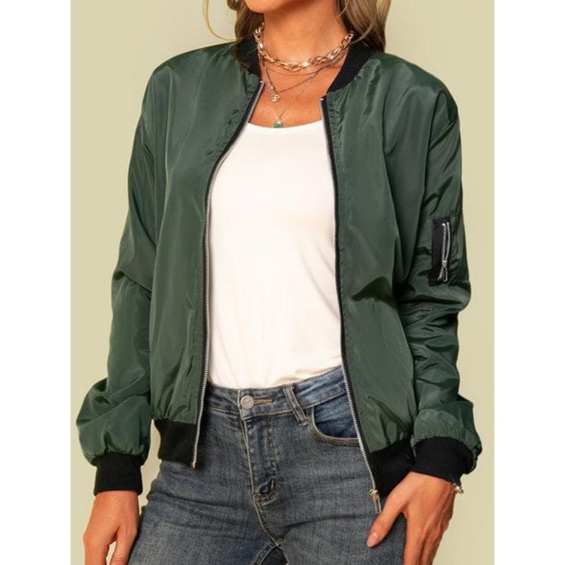 YYFS Women's Fashion Casual Solid Color Print Autumn Winter Long Sleeve O-Neck Jackets & Coats L dark green