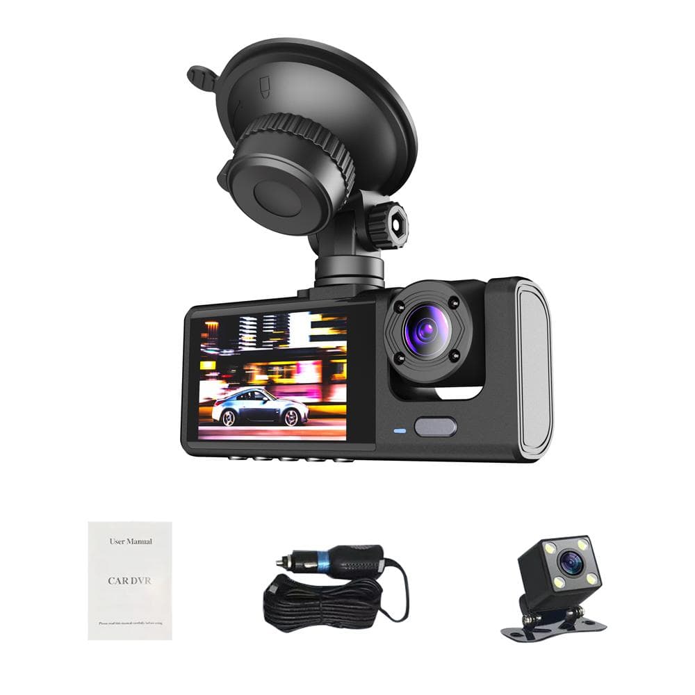 1080P DVR Dash Camera Front & Inside & Rear Camera Driving Recorder 2 Inch Screen Dashcam Support black