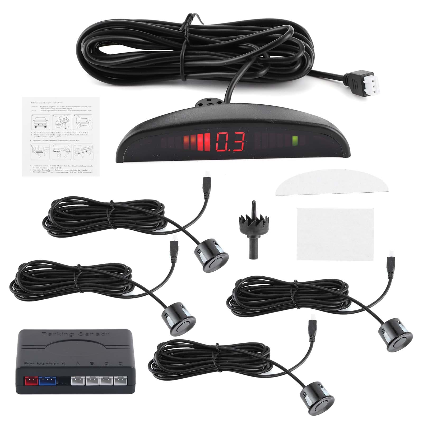 Car Parking Radar Monitor DC 12V Auto Reversing Backup Detector with 4 Sensor