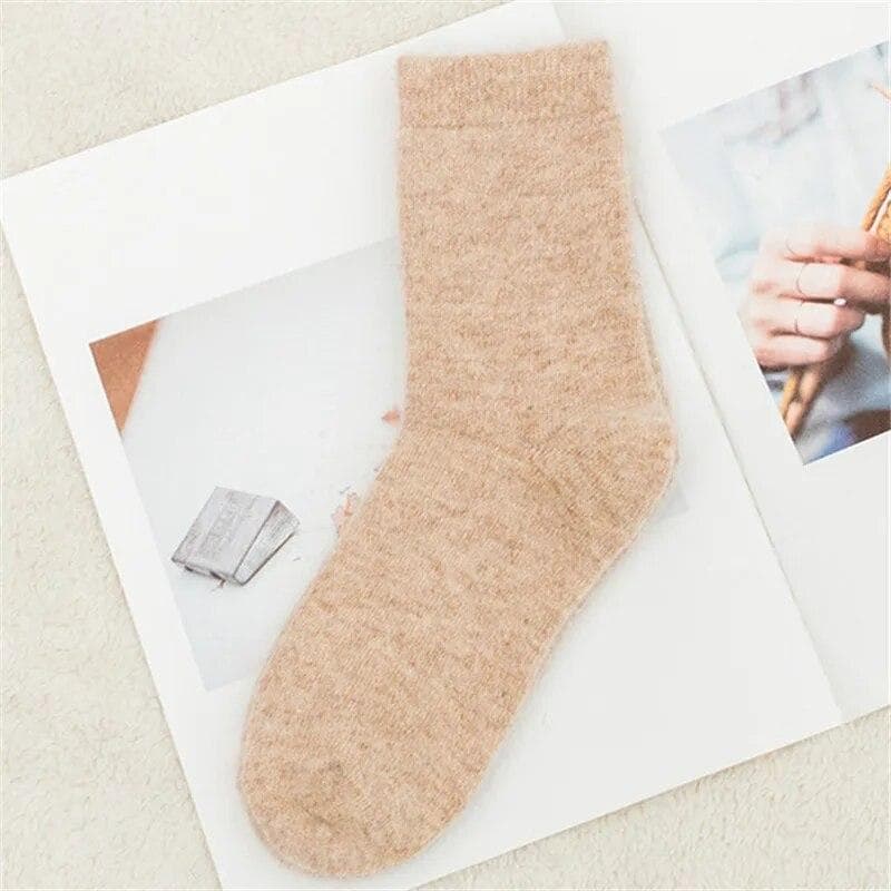 Pure Color Warm Winter Socks Angora Rabbit Hair Female Thickening Wool Socks Cotton Socks Rabbit Wool Socks Winter One Size orange