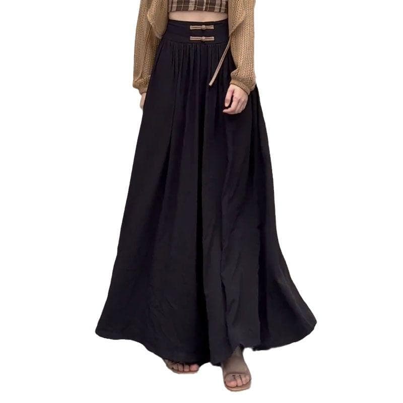 Chinese Style Button High Waist Drooping Versatile Wide-leg Casual Pants for Women In Spring and Summer New Chinese Style Design Loose Skirt Pants 3XL