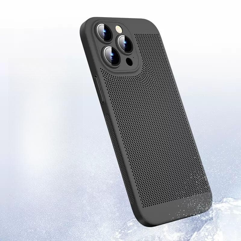 Applicable To IPhone 16 Breathable Mesh Cooling Mobile Phone Case Matte Apple 15pro Full-inclusive Lens Film 14 Protection Case iPhone7P/8P black