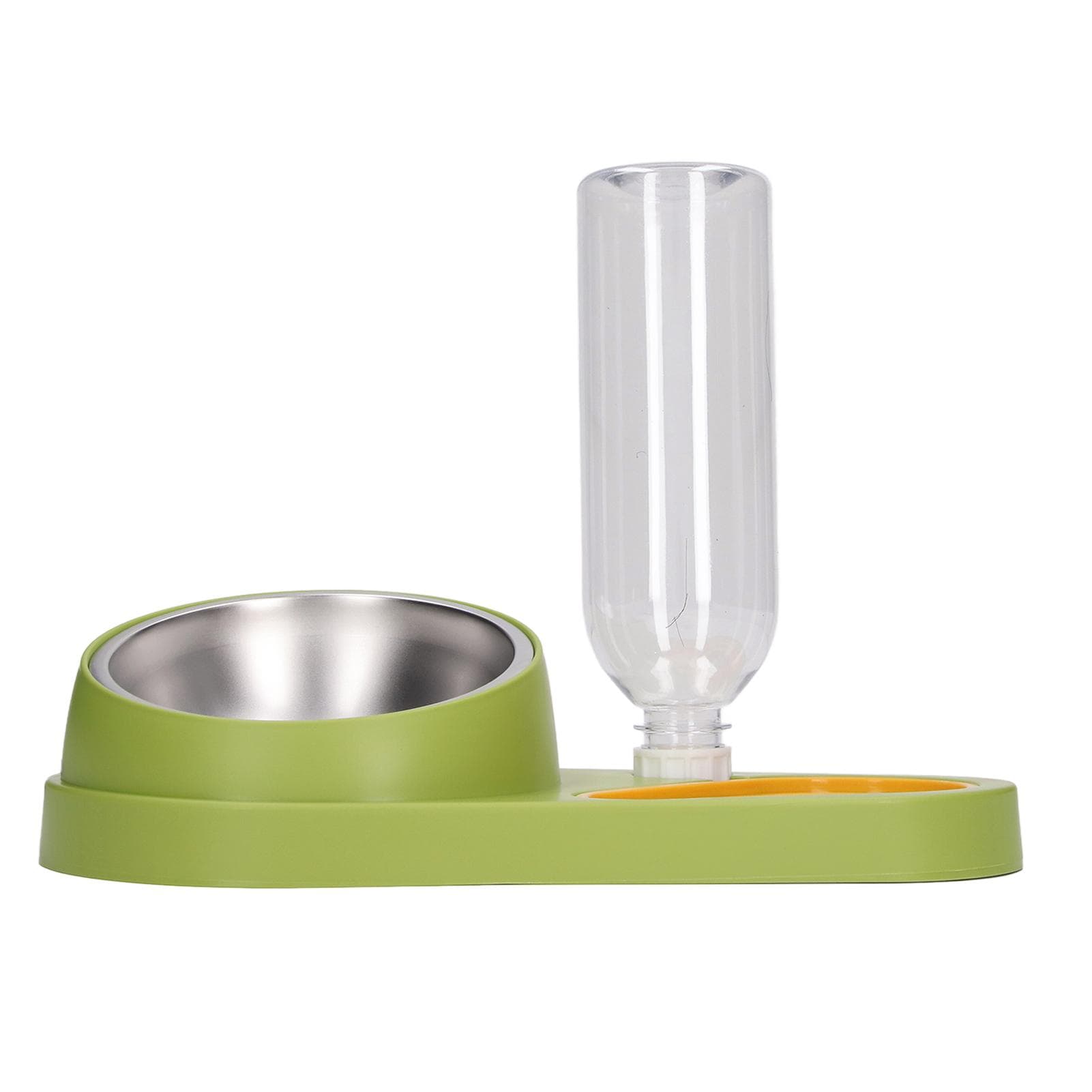 Cat Water Food Bowl Automatic Water Filling 16 Degree Tilt Stainless Steel Double Pet Bowl Set green