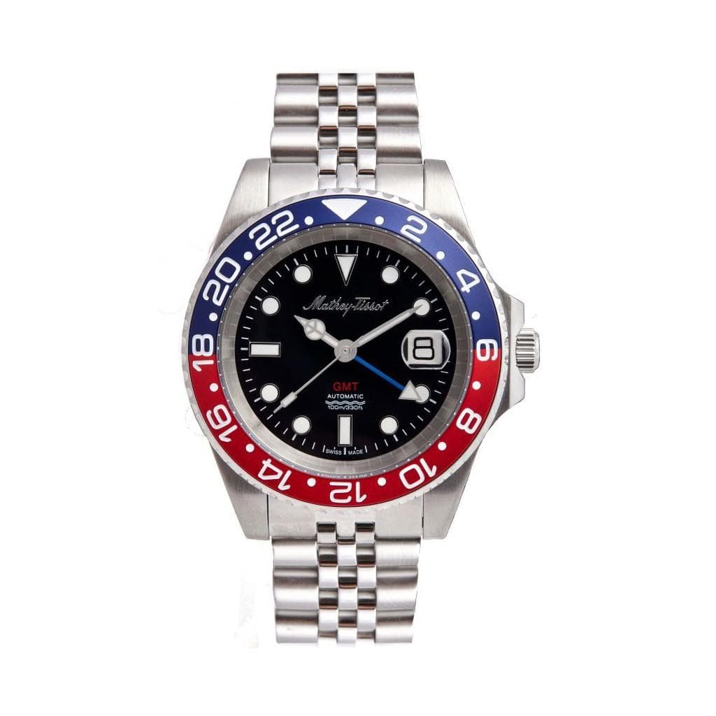 Mathey-Tissot GMT Stainless Steel Black Dial Automatic H903ATAR 100M Men's Watch black