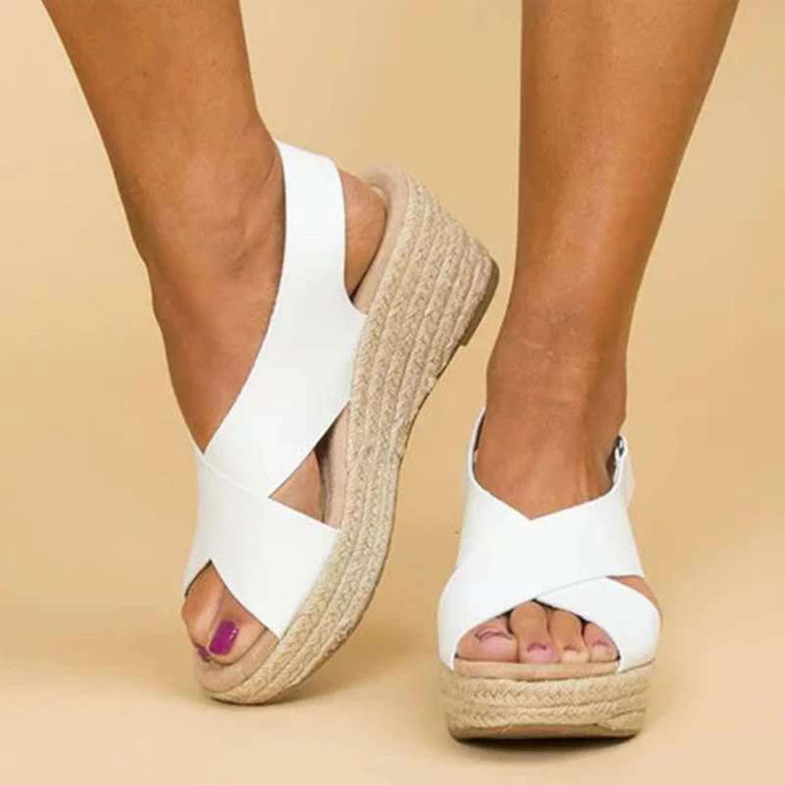 Summer New Casual Shoes Open Toe Wedge Platform Sandals 43 white