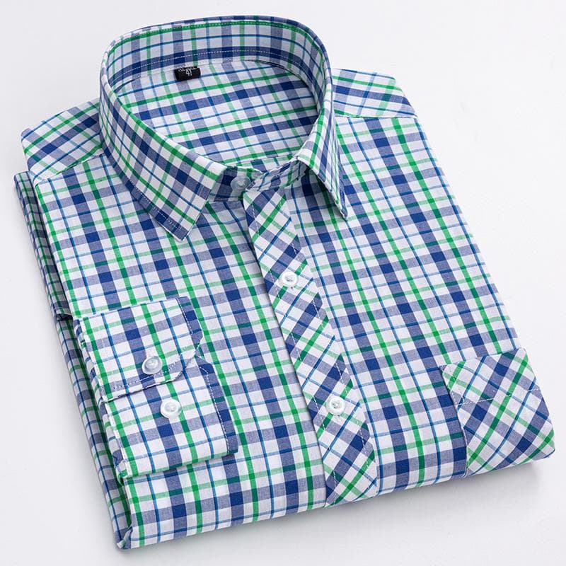 Pure 100% Cotton Plaid Shirts for Men High Grade Business Long Sleeve Casual Checked Shirt Mens Comfortable Office Formal Work 43