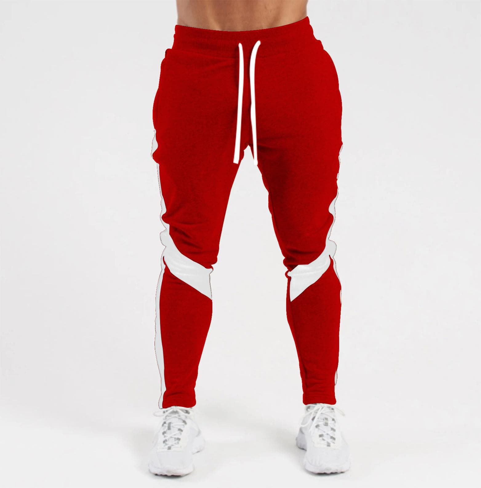 2024 Men's Color-Blocked Slim Fit Elastic Trousers with Velvet Lining, Mid-Waist Sports Pants L red