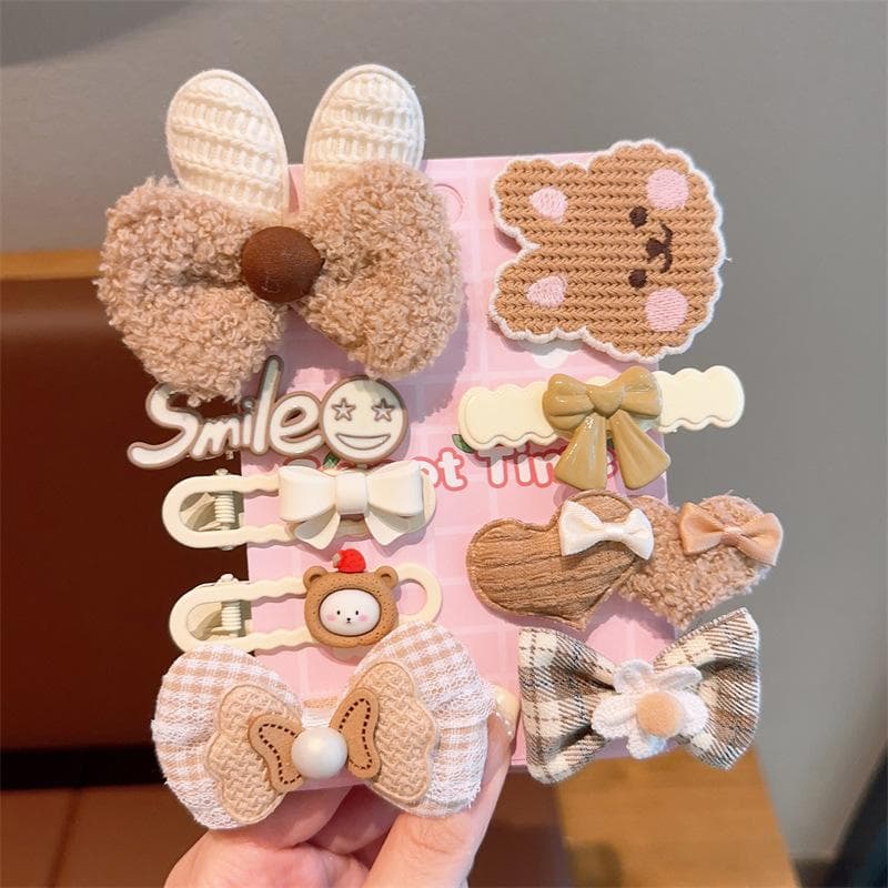 7/8pcs/Set Plush Hairpins Cute Colorful Knitting Flowers Plaid Fruits Barrettes Hair Clip for Hair Accessories Sets