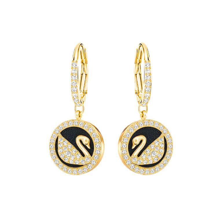Swarovski Asia Exclusive Series Pierced Leather Swan Imitation Crystal Earrings Women earrings Gold 5374918 Box (Random Color)