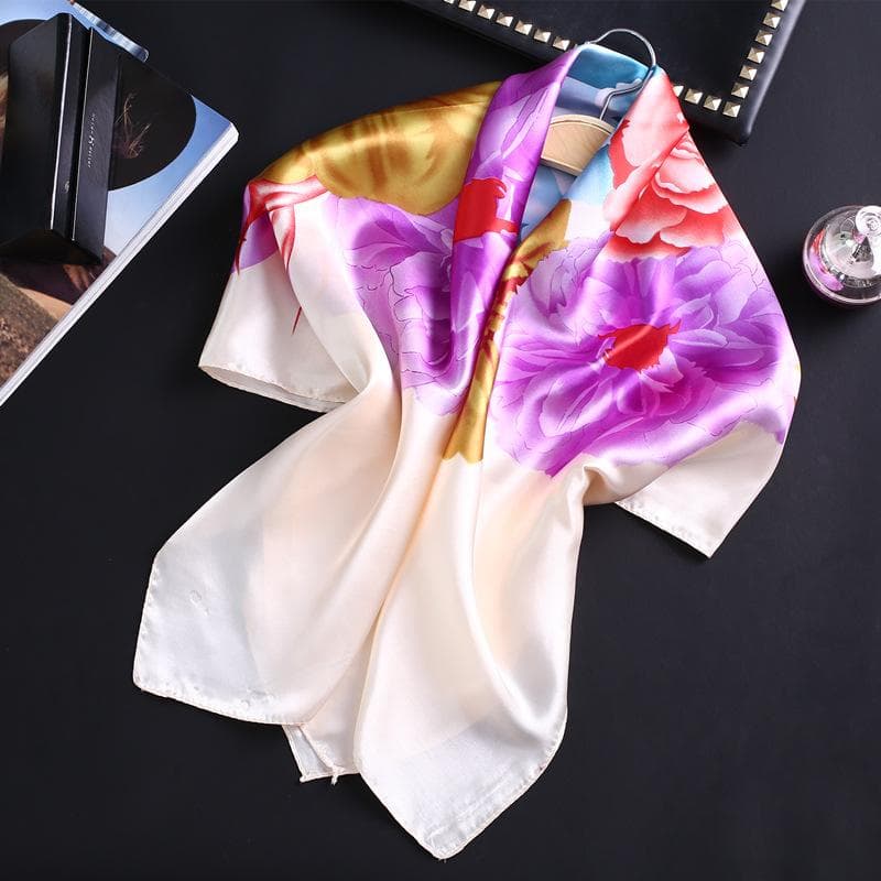 90x90cm Fashion Silk Satin Scarf For Women Headband Square Shawls and Wraps Neck Scarfs 90x90cm cream