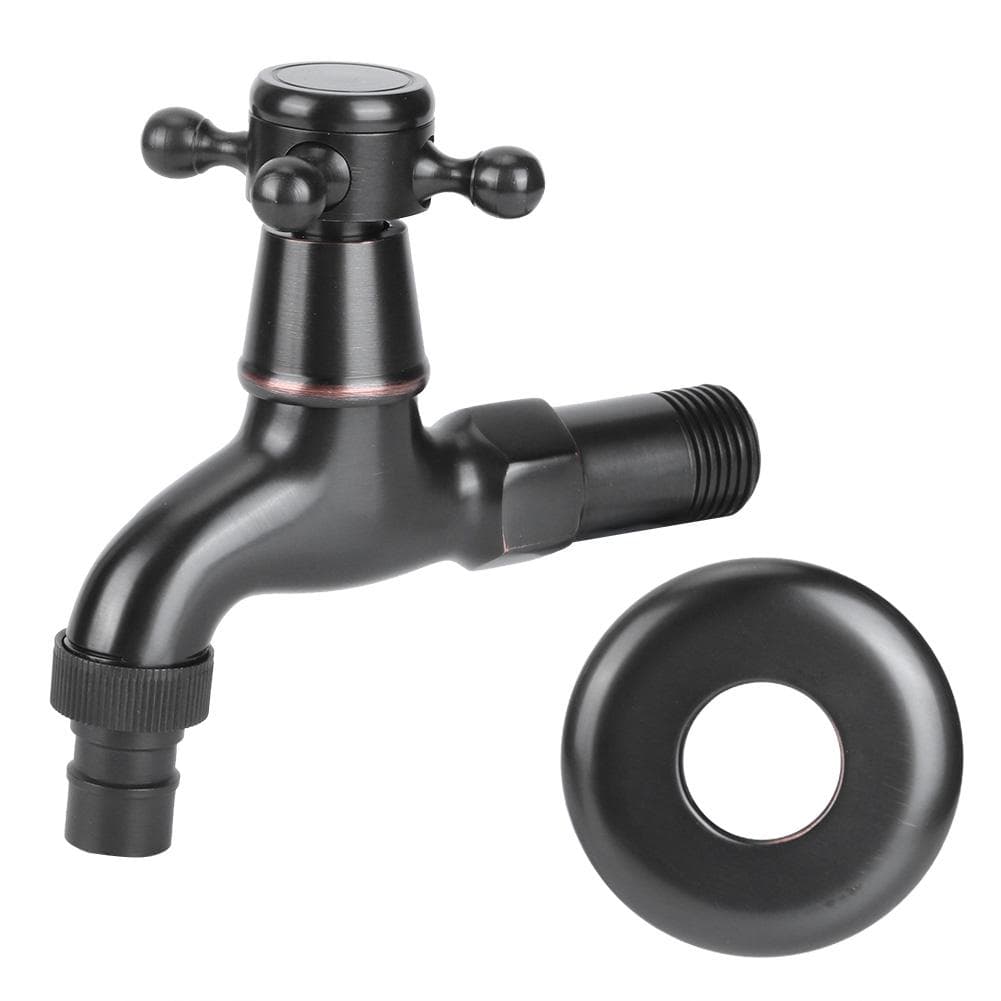 G1/2in Thread Retro Style Water Tap Brass Black Short Type Washing Machine Quick Open Faucet