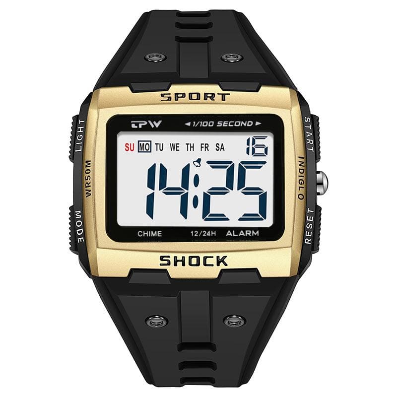 Digital Watch, Outdoor Sport Watch, 50M Waterproof Swimming Wristwatch, LED Men Watch golden