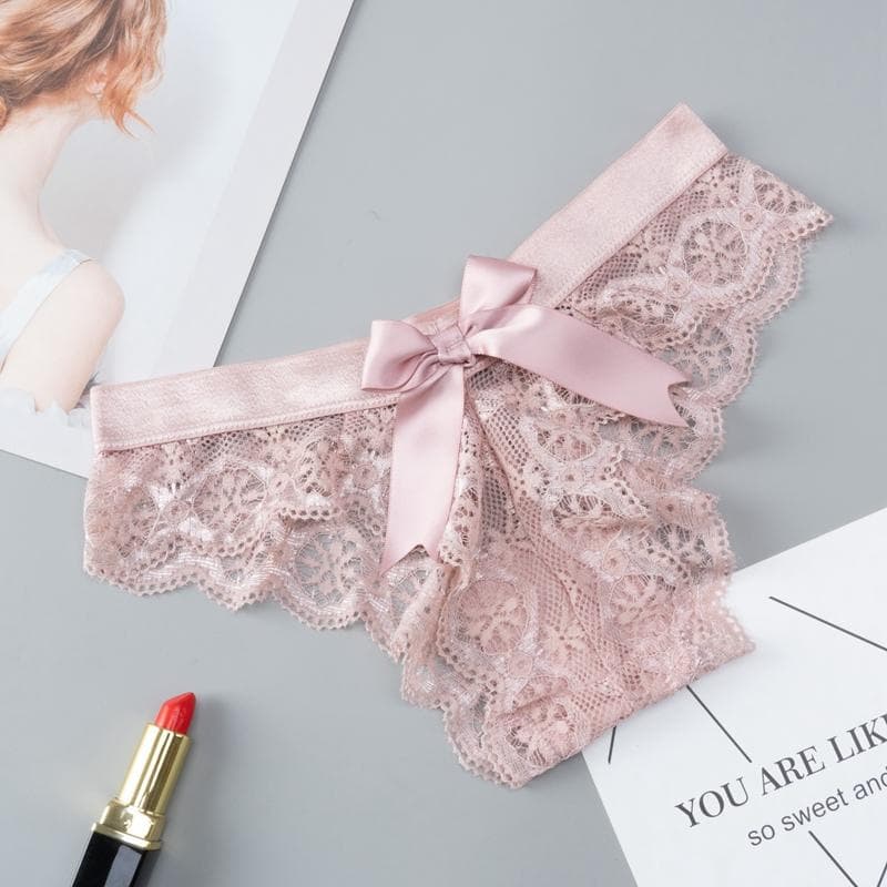 Lady Amazing Lingerie Lace G String Underwear Female T-back Sexy Fashion Thong Ladies Back Bow Transparent Panties M pink