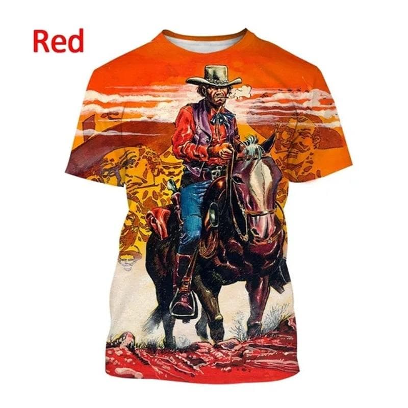 Men's Western Cowboy T-Shirts 3d Print Short Sleeve Graphic Funny Tshirt Casual Oversized Tee Tops Streetwear Mens Clothes M