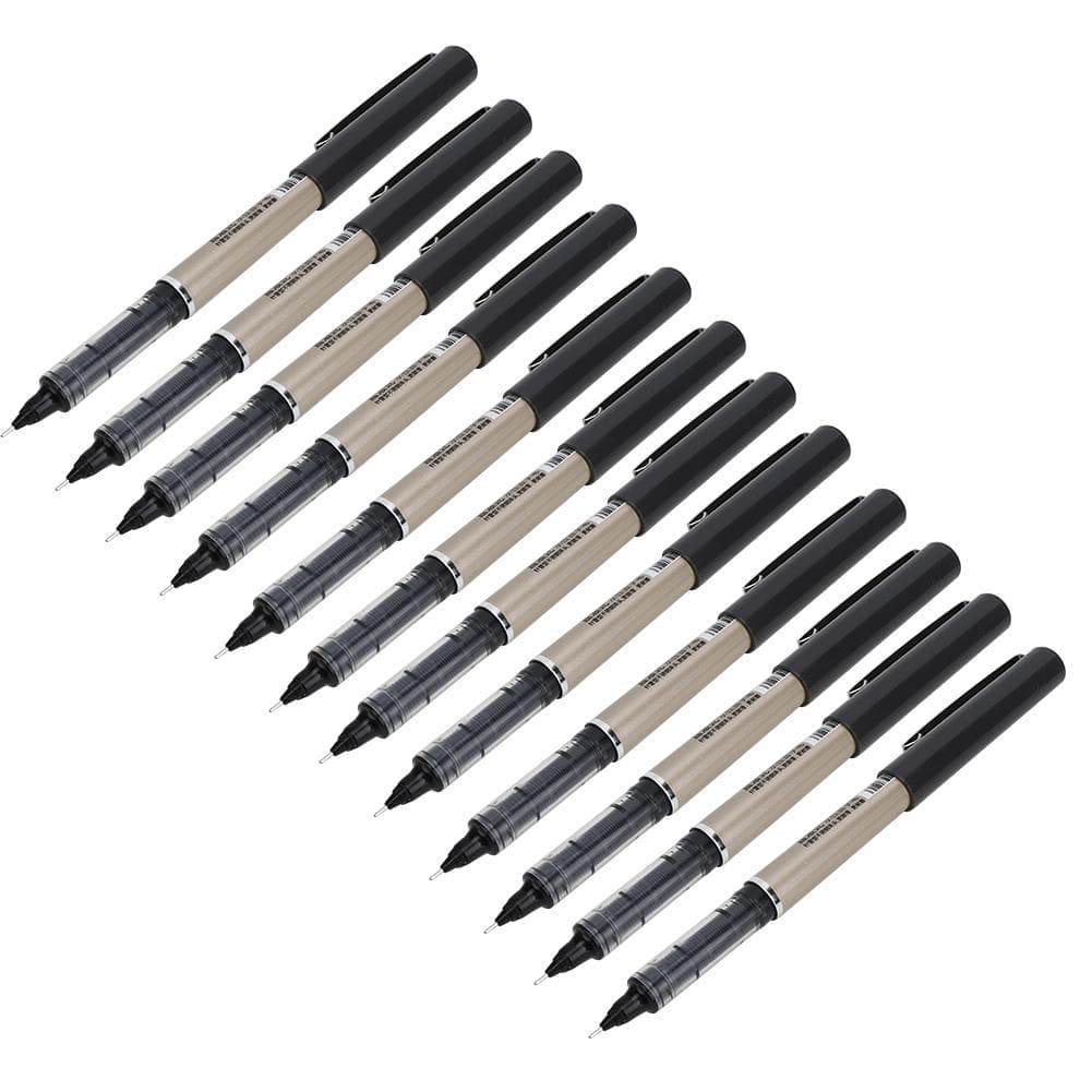 12Pcs Rollerball Pen ABS Plastic Shell Straight Liquid 0.5mm Needle Type Office Stationery(Needle