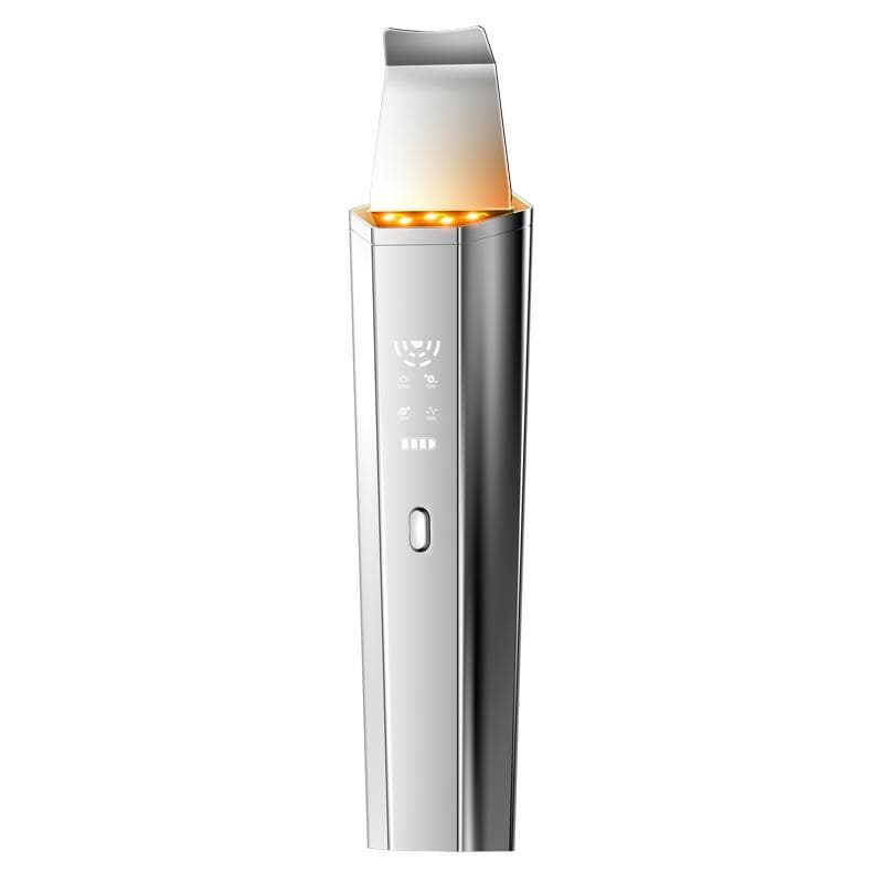 Cleaning and Beauty Instrument LED Red and Blue Light Ultrasonic Leather Shovel Machine Dead Skin Blackhead Lifting and Introducing Instrument silver