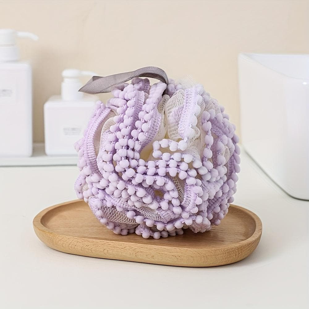 Fluffy Bathball Foam Soft Bath Scrub Ball Hangable Comfortable Bath Shower Tool Bathroom Accessories purple