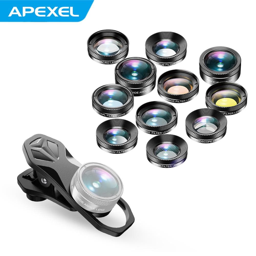 APEXEL APL-DG11 Universal Professional HD Phone Camera Lens Kit 11in1 Micro Lens 140degrees Wide Angle black