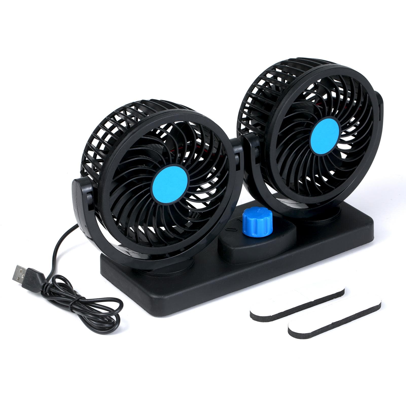 12V Dual-head USB Fan 360 Degree Rotating Desk Fan 6.5W Powerful Air Circulator Fan with 2 Speed