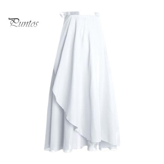 Women Dance Skirt High Waist Lace-up Multi-Layered Mesh Chiffon Long Skirt Solid Color Flowy Maxi Skirt Adult Ballet Skirt white