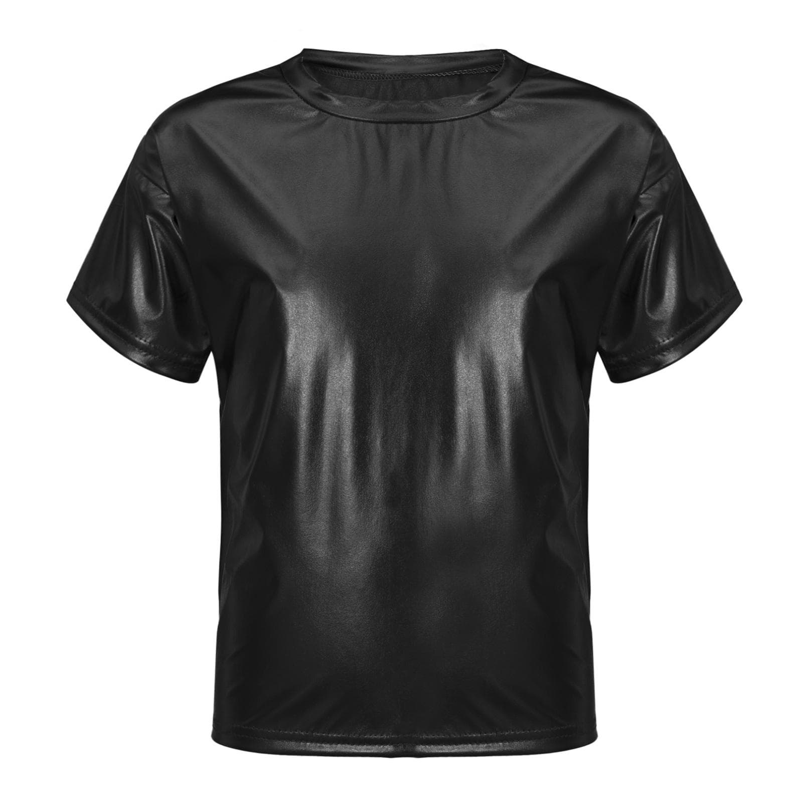 Kids Boys Girls Shiny Metallic Short Sleeve T-Shirts Dance Performance Tops Party Sparkly Outfits 11-12 Years black