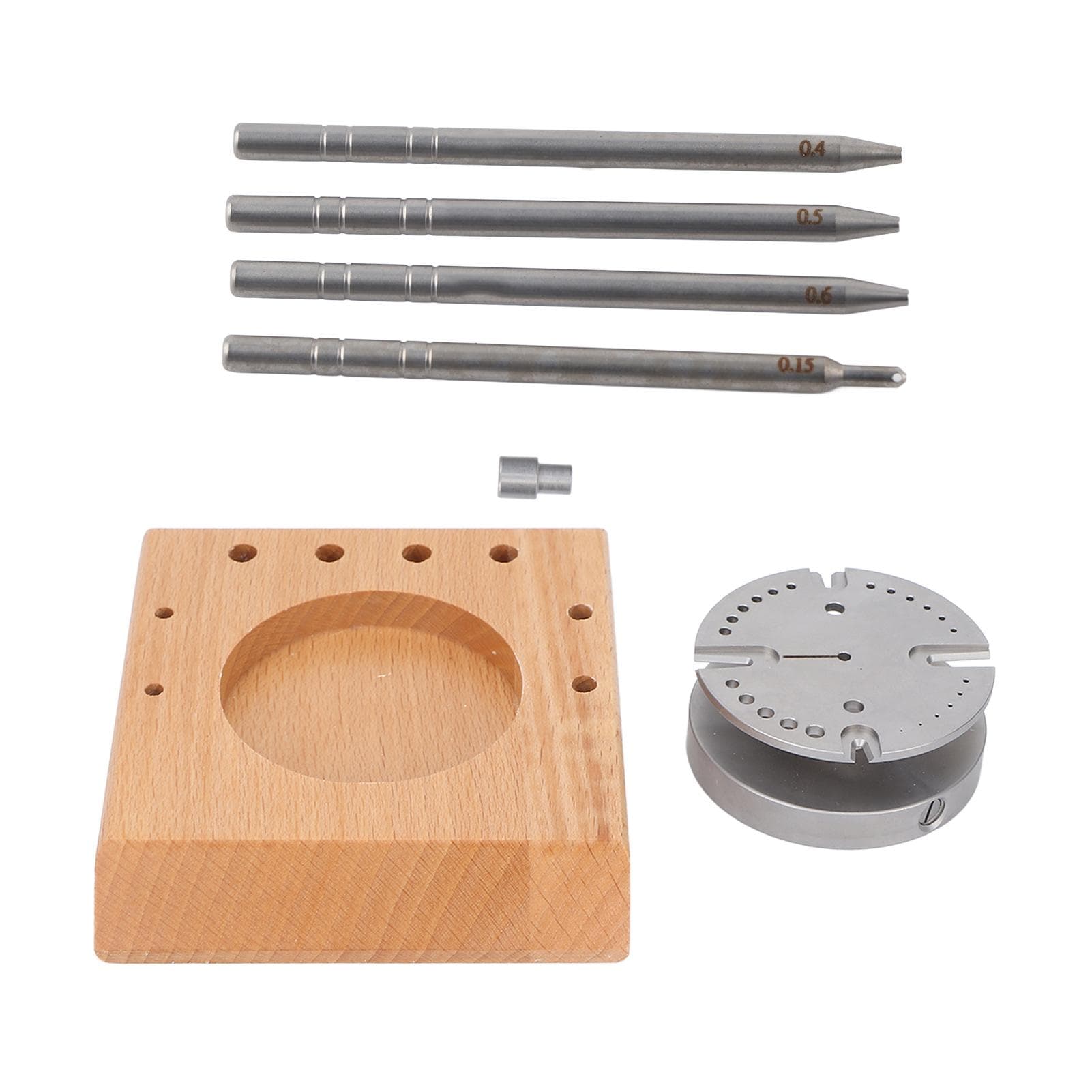 Watch Movement Balance Wheel Stand Wooden Base Pin Punch Watch Balance Wheel Hairspring Holder Set