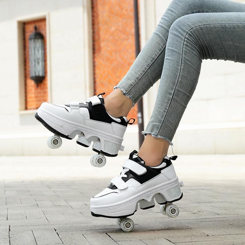Children Teenagers Boys and Girls Shapeshifting Shoes Four Wheels Dual-purpose Roller Skates Double Row Runaway Shoes Roller Skates 36