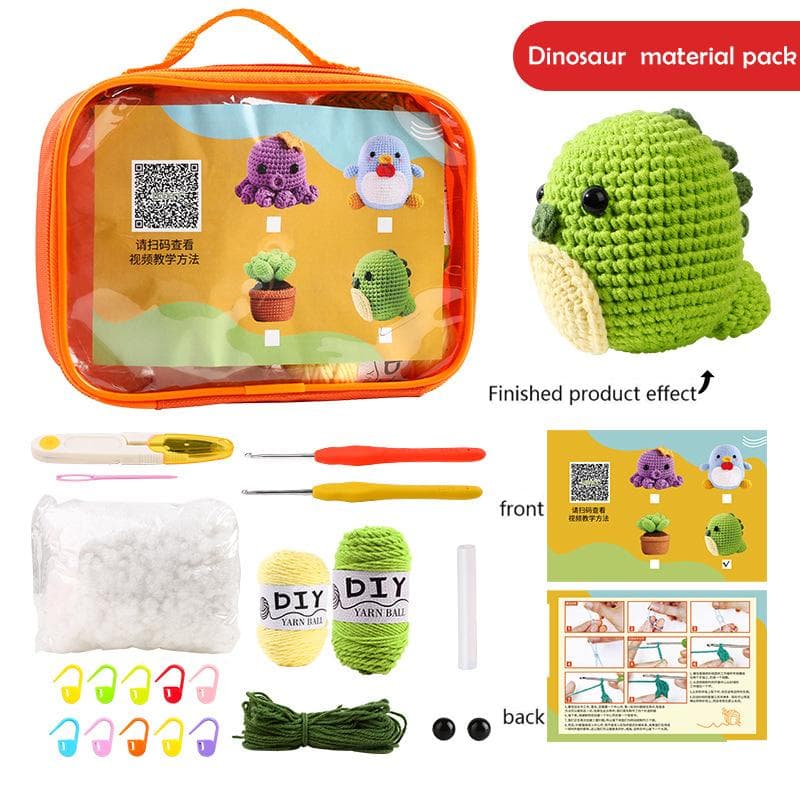 Beginner Crochet Kit with Crochet Hooks Yarn Set DIY Crochet Stuffed Animal Kit dinosaur