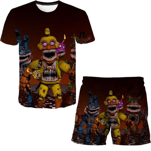 Boys Girls Five Night At Freddy Cartoon Clothes Sets Summer Terroist Game T Shirts Short Pants 2 Piece Suits FNAF Casual Outfits 130