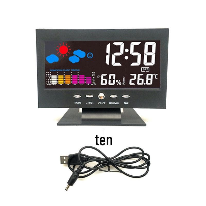 Color Display Weather Forecast Alarm Clock with Voice Control for Seniors - Model 8082