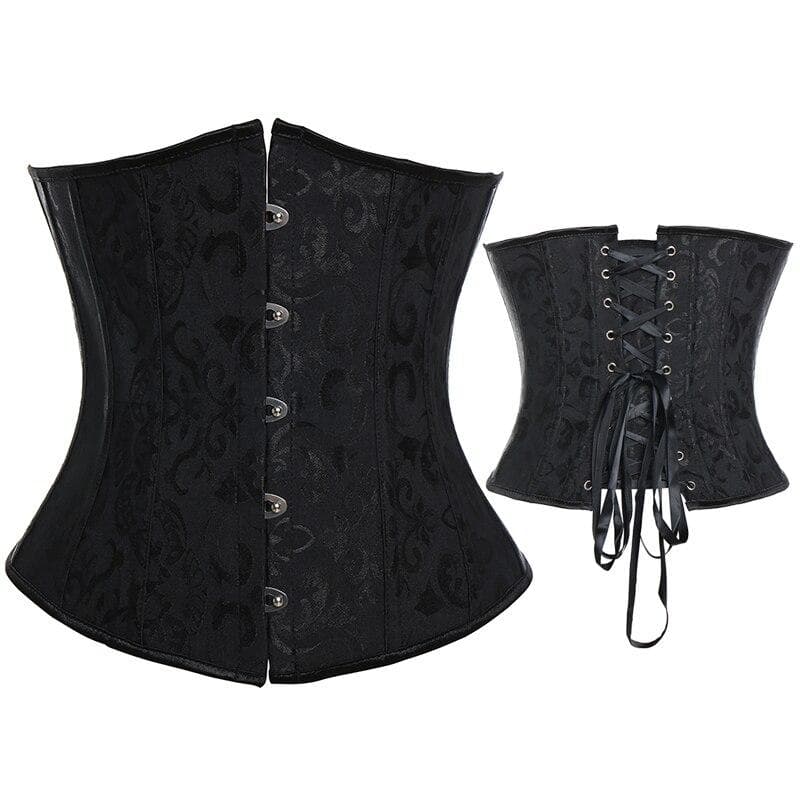 Bustiers & Corsets 24 Steel Boned Waist Trainer Corset Satin Lace Up Underbust Bustier Brocade Corselet Slimming Body Shaper S
