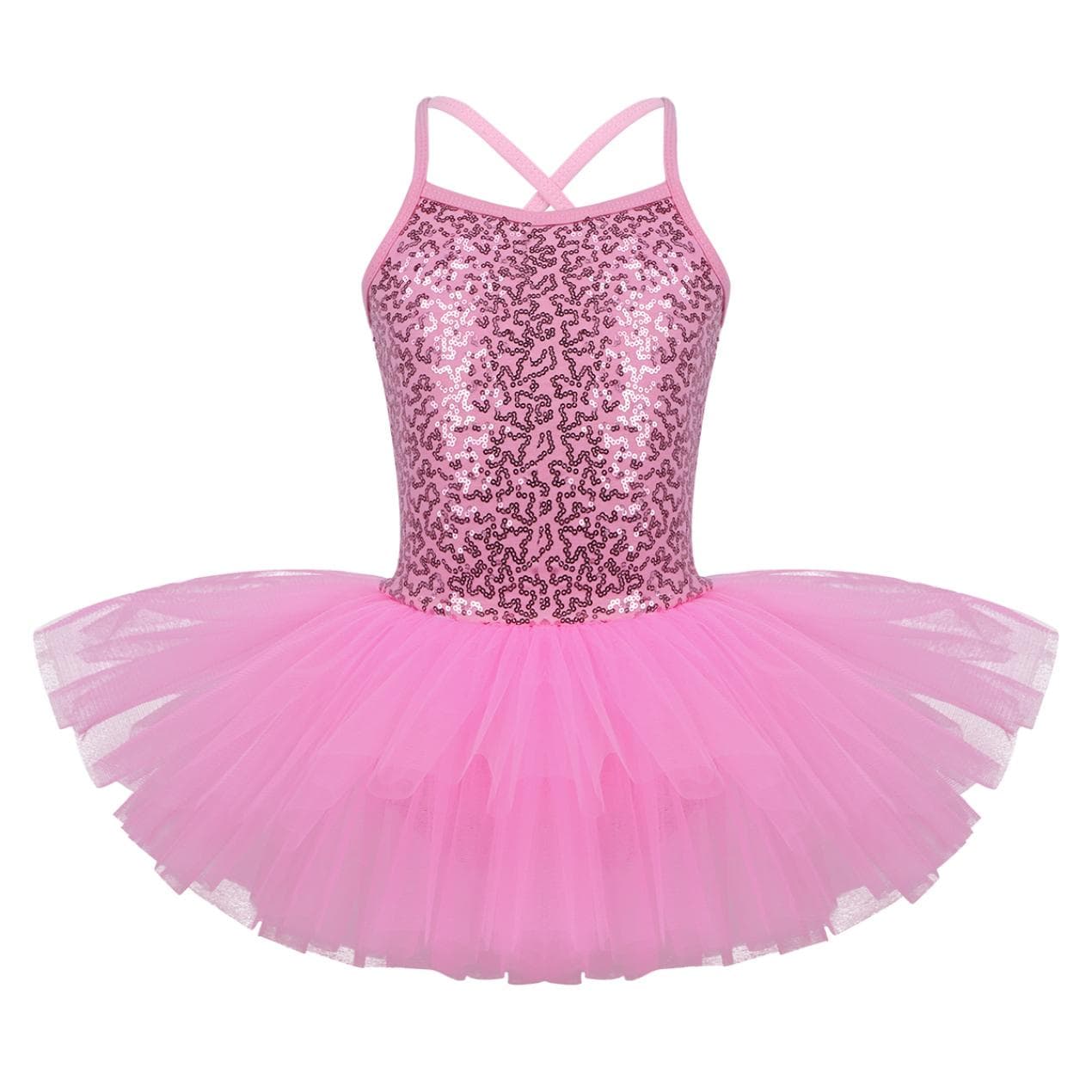 Kids Girls Sequined Camisole Ballet Tutu Dress Skirted Leotard Ballerina Glittering Dance Costumes 4-5 Years pink